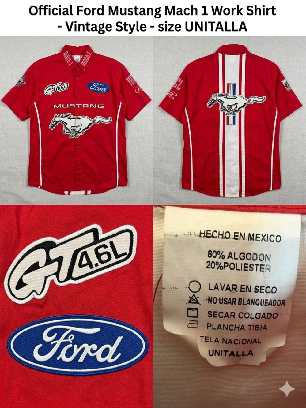 Ford Red Mustang Racing Button-Down Shirt with White Accents